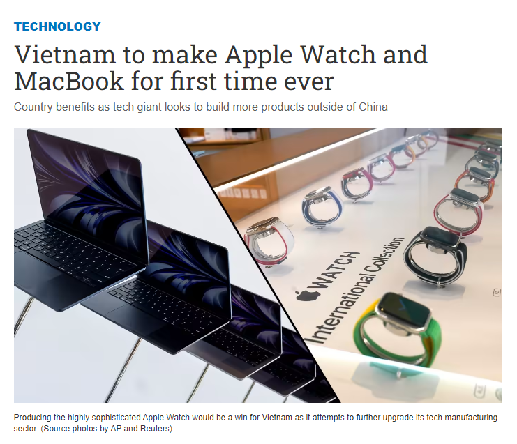 消息称苹果拟在越南生产 Apple Watch 和 MacBook